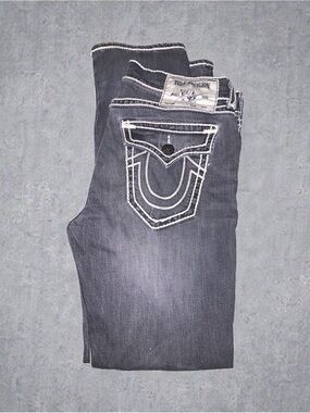 True Religion Men's Straight Leg Jeans with Contrast Stitching
